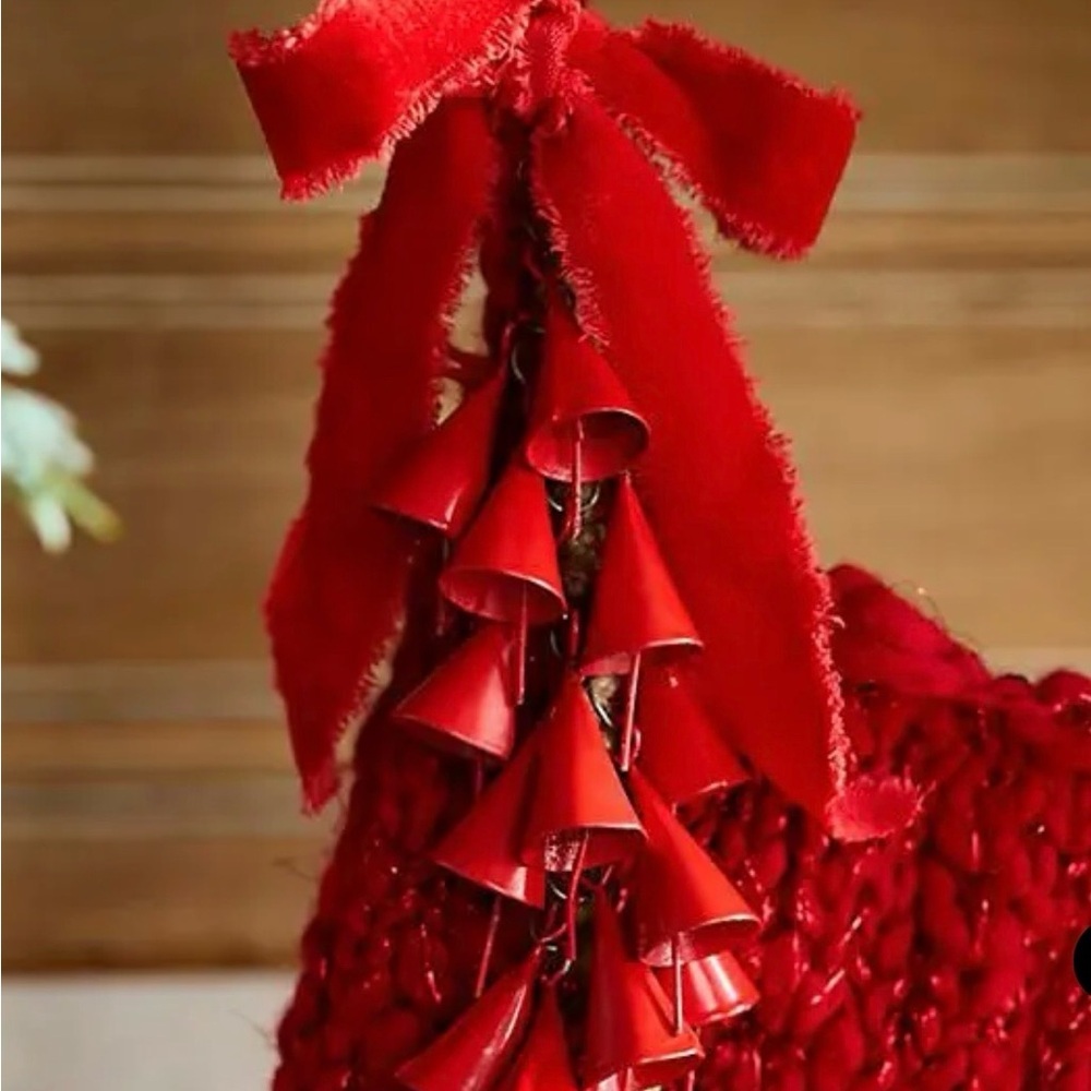 Anthropologie Terrain Red Bell Charm Christmas Twisted Jute Rope To Hang 12” NEW